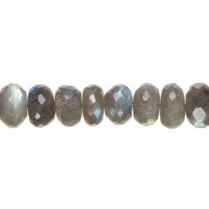 Bead, labradorite (natural), 8x5mm-10x7mm hand-cut faceted rondelle with 0.4-1.4mm hole, B+ grade, Mohs hardness 6 to 6-1/2. Sold per 8-inch strand, approximately 30 beads.