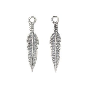 Charm, antiqued sterling silver, 24x6mm double-sided feather. Sold per pkg of 2.