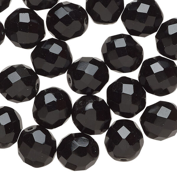 Bead 1pkg600, Czech fire-polished glass, jet, 10mm faceted round. 1/2 mass. image number 0