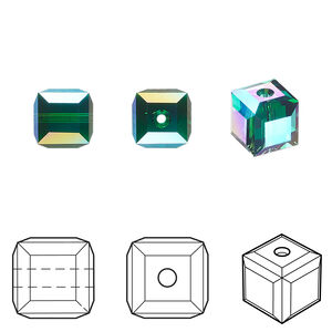 Bead 1pkg6 majestic green shimmer, Crystal Passions&reg;, 8mm cube 5601