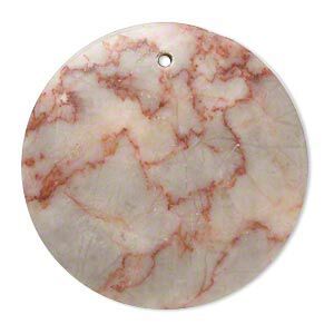 Focal, redline marble (natural), 37-38mm puffed flat round with flat back, C grade, Mohs hardness 3. Sold individually.