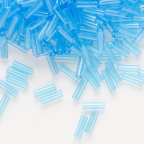 Bead, Preciosa Ornela Czech glass, bugle bead, pkg/500g, 1/4 inch, transparent sky blue, (60010). image number 0