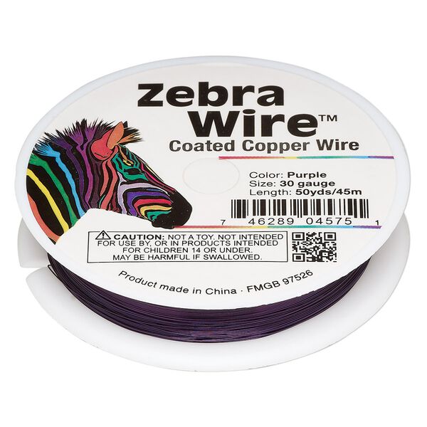 Wire, Zebra Wire&trade;, color-coated copper, purple, round, 30 gauge. Sold per 50-yard spool. image number 0