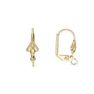 Ear wire leverback 1pkg100 gold-plated, 18mm / 8x6mm shell / open loop, brass 50 pair