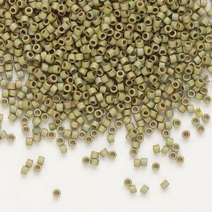 Seed bead, Delica&reg;, glass, pkg/7.5g, #11 round, opaque matte rainbow light olive (DB-0372).