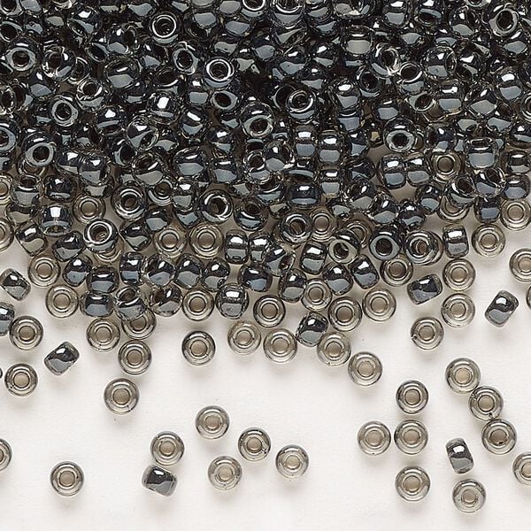 Seed bead, Miyuki, glass, pkg/50g, #8 rocaille, translucent steel-lined luster crystal clear (RR-2276). image number 0