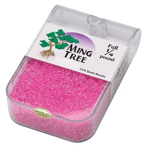 Seed bead, Ming Tree&trade;, glass, pkg/1/4 pound, #11 round, transparent color-lined hot pink.