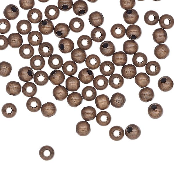 Bead 1pkg500 copper-plated, 4mm round, steel antique image number 0