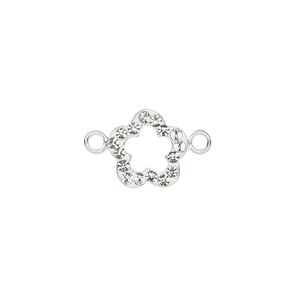 Link, crystal / epoxy / sterling silver, clear and white, 10mm single-sided flower. Sold individually.