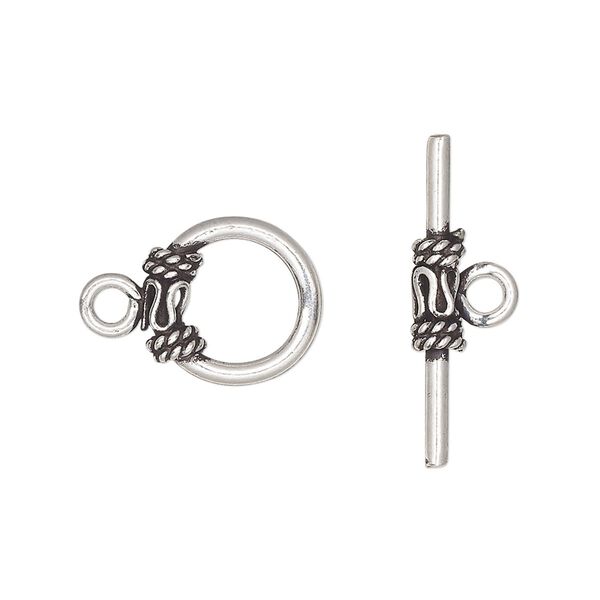 Clasp toggle 1pkg1 sterling silver, 13mm round, antiqued 1-strand image number 0