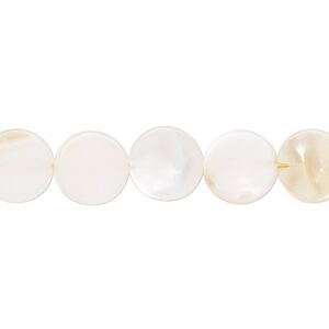 Mother-of-pearl shell 1pkg1, flat round bead 15.5 to 16 inch white 10mm