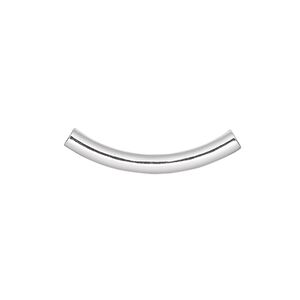 Bead 1pkg100 silver-plated, 26x3.2mm curved tube, brass