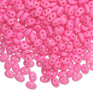 Seed bead, Preciosa Twin&trade; Czech glass, pkg/250g, 5x2.5mm oval, opaque matte neon pink, (36777).