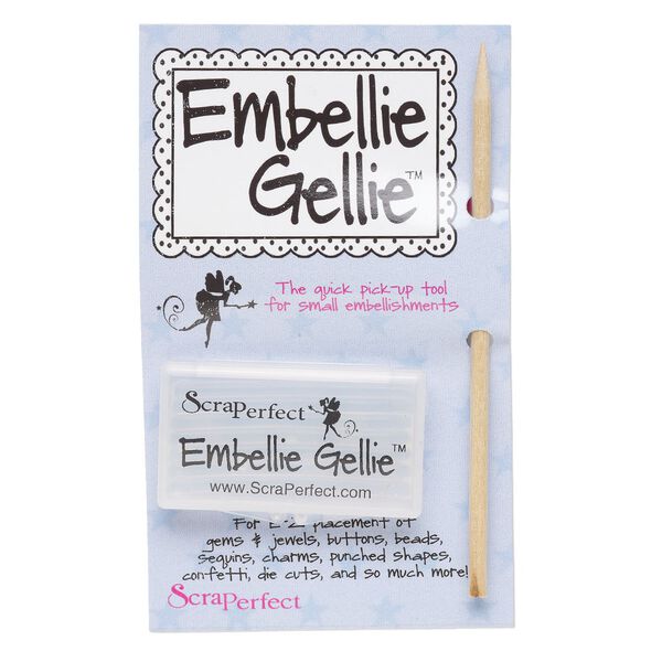 Embellishment positioner, Embellie Gellie&trade;, plastic / silicone rubber / wood, clear, 2-1/8 x 1-1/4 inches with 4-1/2 inch wand. Sold individually. image number 0