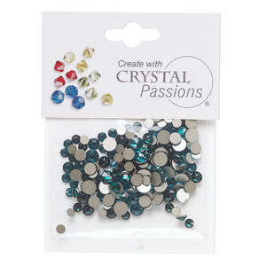 Flat back mix 1pkg144 emerald and blue zircon, Crystal Passions&reg; rhinestone 3-4.80mm round SS12 / SS16 / SS20