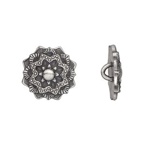 Button, TierraCast&reg;, pewter (tin-based alloy), 17.5mm mandala with hidden closed loop. Sold per pkg of 2.