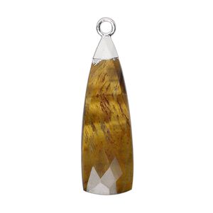 Drop 1pkg1, electroplated sterling silver and tigereye (natural), 28x9mm hand-cut faceted paddle