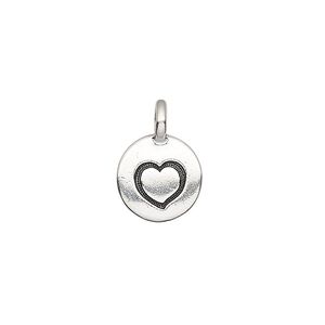 Drop, TierraCast&reg;, antique silver-plated pewter (tin-based alloy), 11.5mm single-sided round with textured heart. Sold per pkg of 20.