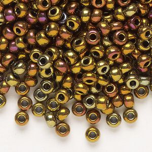 Seed bead, Miyuki, glass, pkg/25g, #6 rocaille, opaque metallic iris bronze (RR-462).