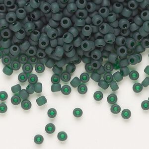 Seed bead, Dyna-Mites&trade;, glass, transparent dark green matte, #8 round. Sold per 1/2 kilogram pkg.