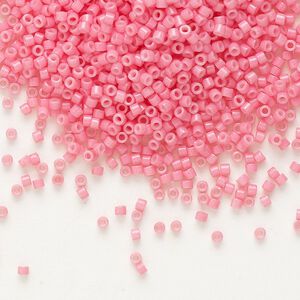 Seed bead, Delica&reg;, glass, pkg/250g, #11 round, Duracoat&reg; opaque outside dyed pink (DB-2117).