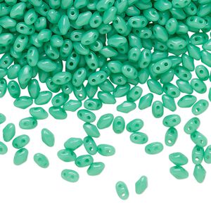 Bead, Preciosa Mini Twin&trade;, Mini Pressed Twin, Czech pressed glass, opaque turquoise green, 4x2.5mm oval with (2) 0.7mm holes. Sold per 50-gram pkg.