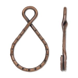 Key ring 1pkg10 copper-plated, 37x18mm teardrop / top loop, 23x17.5mm / 5mm inside diameter / steel / antique