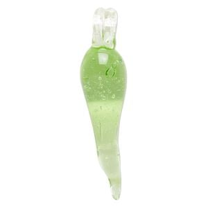 Focal, lampworked glass, pkg/1, transparent clear and green, 53x13mm-58x18mm chili pepper.