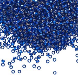 Seed bead, Preciosa Ornela Czech glass, pkg/500g, #11 rocaille, transparent silver-lined sapphire blue, (67300).