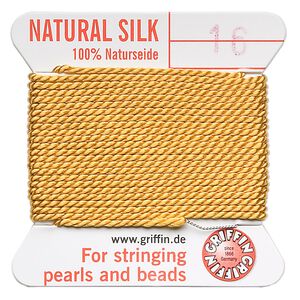 Thread, Griffin, silk, amber yellow, size #16. Sold per 2-meter card (approximately 78 inches).