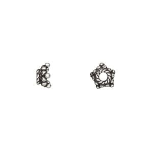 Bead cap, antiqued sterling silver, 7x3mm star rondelle, fits 6-8mm bead. Sold per pkg of 4