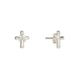 Earstud, Create Compliments&reg;, antiqued sterling silver, 9.5x8mm cross. Sold per pair.