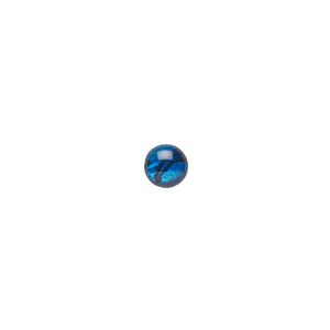 Cabochon, paua shell (dyed / coated), blue, 6mm calibrated round, Mohs hardness 3-1/2. Sold per pkg of 10.