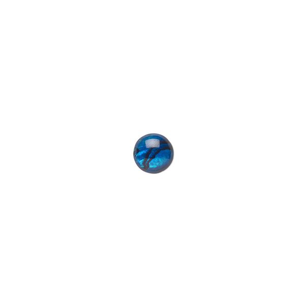 Cabochon, paua shell (dyed / coated), blue, 6mm calibrated round, Mohs hardness 3-1/2. Sold per pkg of 10. image number 0
