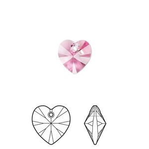 Drop 288pk rose, Swarovski&reg; 10mm pendant heart 6228