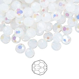 Bead 576pk white opal AB, Preciosa Czech crystal 5mm round