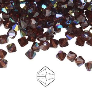 Bead 24pk burgundy AB, Preciosa Czech crystal 5mm bicone