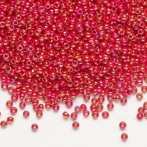 Seed bead, Dyna-Mites&trade;, glass, pkg/1/2kg, #11 round, opaque rainbow ruby red, (735R 11/0 RR).