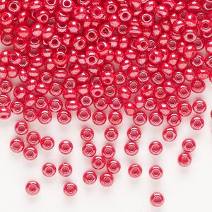 Seed bead, Preciosa Ornela, glass, opaque luster bright red coral, #8 rocaille. Sold per 500-gram pkg.