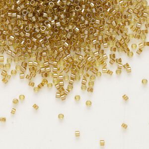 Seed bead, Delica&reg;, glass, pkg/7.5g, #11 round, translucent honey beige-lined luster chartreuse (DB-0909).
