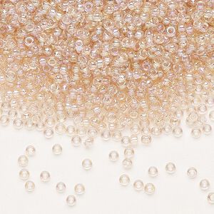 Seed bead, Miyuki, glass, pkg/25g, #11 rocaille, translucent rainbow pink mist (RR-292).