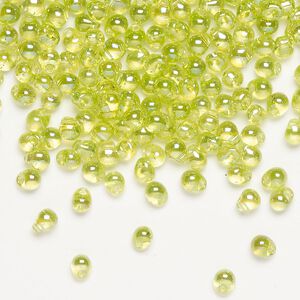 Seed bead, Miyuki, glass, pkg/250g, 4x3.4mm fringe, translucent rainbow lime green (DP-258).