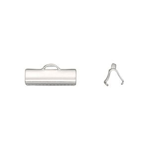 Ribbon crimp end 1pkg1 sterling silver, 15x5mm smooth rectangle
