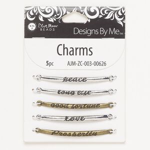 Focal assortment, antique brass- and antique silver-finished brass, 54x4mm rectangle. Sold per pkg of 5.