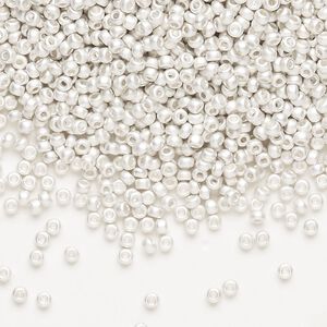 Seed bead, Miyuki, glass, pkg/250g, #11 rocaille, opaque silver-plated matte, (RR-961F).