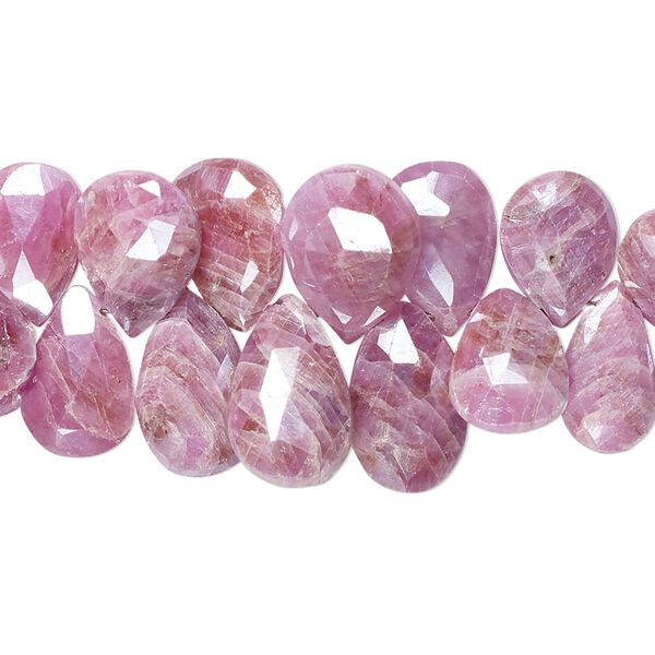 Pink sapphire 1pkg31, top-drilled faceted puffed teardrop bead C grade, graduated image number 0