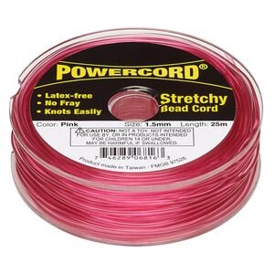 Cord, Powercord&reg;, elastic, pink, 1.5mm, 22-pound test. Sold per 25-meter spool.