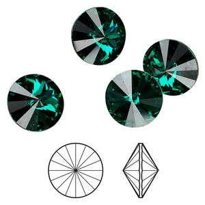 Chaton 48pk emerald foil back, Crystal Passions&reg; 14mm rivoli 1122