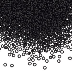 Seed bead, Miyuki, glass, pkg/10g, 2.2x1mm spacer rondelle, opaque matte black, (SPR2.2-401F).