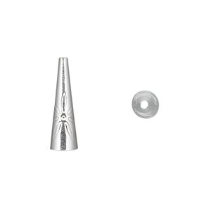 Cone, sterling silver, 19x5.5mm with flower design, 5mm inside diameter. Sold per pkg of 6.